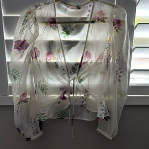 Skylar Rose Floral Sheer Blouse with Tie